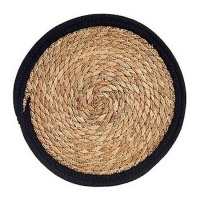 Toalha de mesa 35 cm natural com rebordo preto