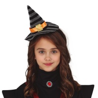 Mini chapéu de bruxa bandolete prateado e preto