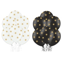 Balões de látex com estrelas douradas 30 cm - PartyDeco - 50 pcs.