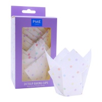 Copos de muffin de tulipas de papel com pontos de polca coloridos - PME - 24 pcs.