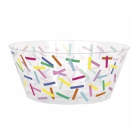Taça redonda de plástico transparente de 25,5 x 10,5 cm com confetis coloridos