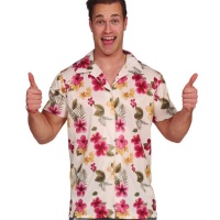 T-shirt havaiana branca com flores para adultos
