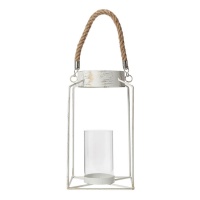 Lanterna branca com suporte de vela em corda 17 x 17 x 30,5 cm