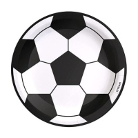 Pratos brancos e pretos de bola de futebol de 18 cm - 8 unidades