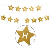 Grinalda de Feliz Ano Novo com estrelas douradas