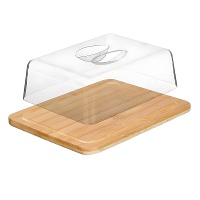 Queijeira retangular de bambu 26 x 20 x 7,3 cm