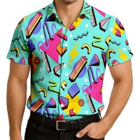 Camisa de fantasia dos anos 80 estampada azul