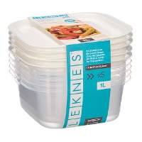 Tupper de 1 L quadrado com tampa - 5 unidades