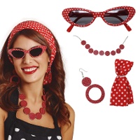 Conjunto 50's vermelho e branco - 4 peças