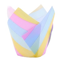 Forminhas de papel para muffins em forma de tulipa com riscas arco-íris - PME - 24 unid.