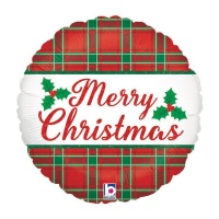 Balão de Feliz Natal redondo axadrezado 46 cm - Grabo