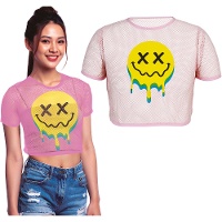 Top cropped de rede com estampa smile para mulher