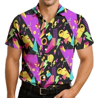 Camisa de fantasia dos anos 80 estampada a preto