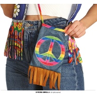 Bolsa tiracolo hippie com franjas e símbolo da paz