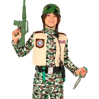 Cinto com acessórios e capacete militar para criança