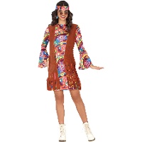 Fantasia de hippie dos anos 70 estampada para mulher
