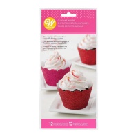 Wrappers para cupcakes com purpurina vermelho e rosa - WIlton - 24 unidades