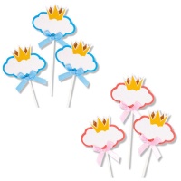 Toppers para cupcakes nuvem com coroa - 3 unidades