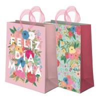 Saco de oferta 32 x 26 x 10 cm de Feliz Dia da Mãe e flores - 12 unidades
