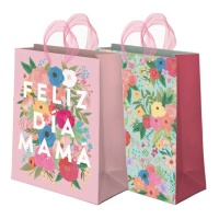 Saco de oferta de 32 x 26 x 10 cm de Feliz Dia da Mãe e flores - 12 unidades.