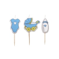 Velas azuis para o carrinho de bebé - Pastkolor - 3 unidades