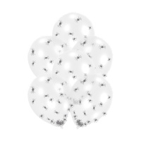 Balões de látex transparente com confettis de aranhas de 27,5 cm - Amscan - 6 unidades