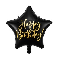 Happy Birthaday balão estrela preto 40 cm - Partydeco