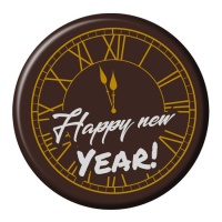 Sinal de Feliz Ano Novo em chocolate preto com relógio 5 cm - Dekora - 45 unid.