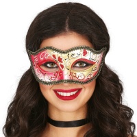 Máscara veneziana com gradiente de vermelho e dourado