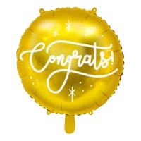 Balão dourado Congrats redondo 35 cm - PartyDeco