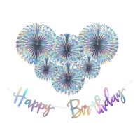 Kit de Happy Birthday prateado - Monkey Business - 7 unidades
