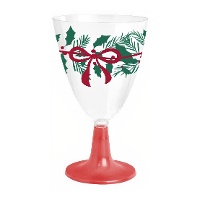 Copo de 220 ml com visco com laço de fita vermelho para vinho ou água - 3 unidades