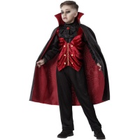 Fato de Conde Drácula vermelho e preto para criança