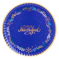 Feliz Natal tabuleiro redondo de cartão 30 cm azul noite - 1 unid.