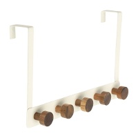 Cabide de porta com 5 ganchos, creme com botões em acácia