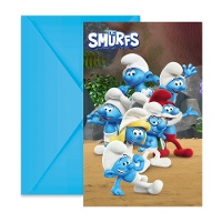 Invitaciones de Pitufos - 6 unidades