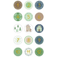 Autocolantes com números do calendário do Advento redondos - 60 peças.