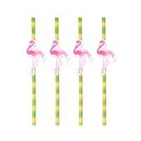 Palhinhas de papel de bambu com flamingos - 8 unidades