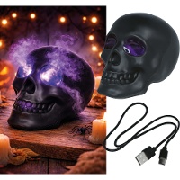 Caveira decorativa com efeito de fumaça e luz de 16 cm