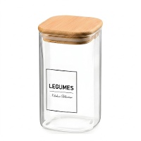 Pote de 1,2 L de borosilicato com tampa de bambu Legumes
