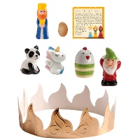Kit para Bolo-Rei: coroa, fava, rei, cartão e 4 figuras