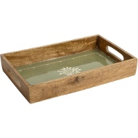 Bandeja rústica 41 x 26 cm - interior verde-oliva com motivo de folhas