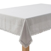 Toalha de mesa 2,00 x 1,40 m em tecido cinza com franjas