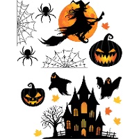 Autocolantes para decoração de parede com silhuetas de Halloween - 16 unid.