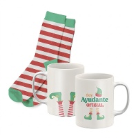 Conjunto de presente de caneca e meias de Natal Elfo