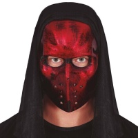Máscara de hóquei vermelha com capuz