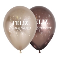 Feliz Aniversário Balões de Látex Biodegradáveis Castanhos 30cm - Sempertex - 12 unid.