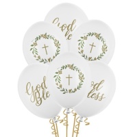 Balões de látex da Primeira Comunhão God Bless de 30 cm - PartyDeco - 50 unidades