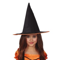 Chapéu de bruxa preto com rebordo laranja infantil - 53 cm