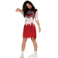 Roupa de líder de claque zombie vermelha para mulher
